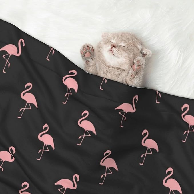 Two Sided Pet Cuddler Blanket for Anxiety Calming, Flamingo, Reversible Plush Design with Bubble Dot Pattern Provides Familiar Surface Anywhere