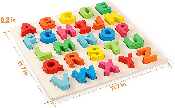 Coogam Wooden Alphabet Puzzle – ABC Letters Sorting Board Blocks Montessori Matching Game Jigsaw Educational Early Learning Toy Gift for Preschool Year Old Kids
