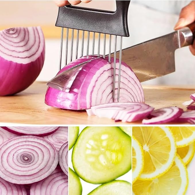 2026 Upgraded Onion Holder for Slicing, New Stainless Steel Onion Slice Holder Lemon Slicer Vegetable Cutter, Kitchen Chopper Slicing Assistant Tool for Meat, Onion, Potato, Tomato (2 Pack)