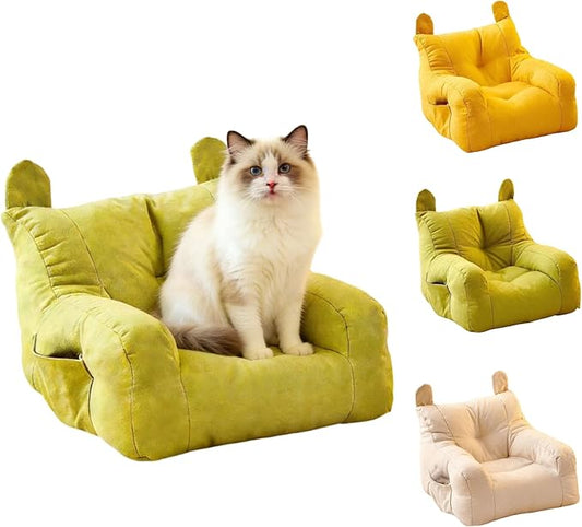 Cute Ear Pet Sofa Bed, Pet Bed Mat, Linen Pet Bed for Small & Medium Dogs and Cats, Soft Washable Pet Furniture Beds Supplies for Dog Kitty (Green)