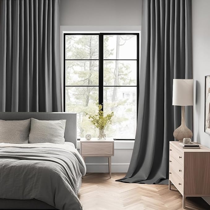 MIULEE Back Tab Grey Blackout Curtains 108 Inch Long 2 Panels Set
