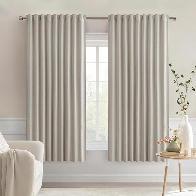 MIULEE Natural Back Tab Blackout Curtains 63 Inch Length 2 Panels Set