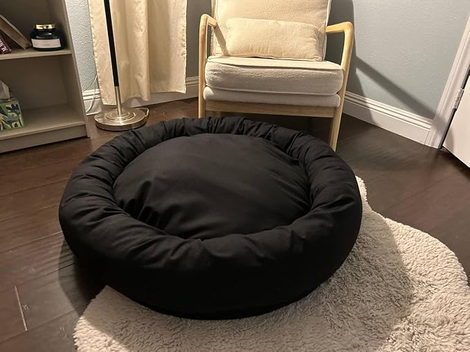 Organic Cotton Canvas Dog Bed: Removable Cover, Natural Fill - Made in USA (Black, Medium 28" x 8" inches)