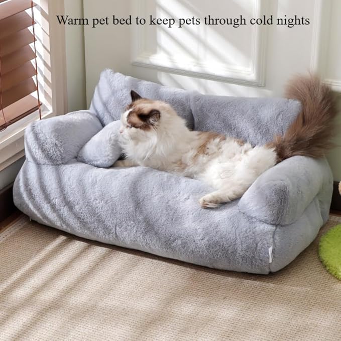 Soft Fluffy Self-Warming Cat Bed | Washable Pet Sofa for Indoor Cats & Small Dogs | Cute Princess-Inspired Kitten Couch & Puppy Bed(Beige,25.59''*18.11''*11.81'')