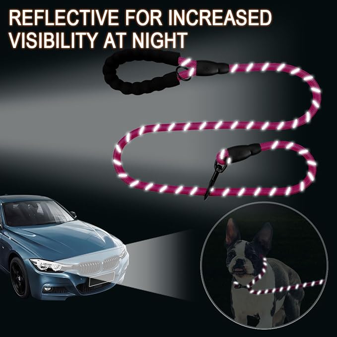 BARKBAY Dog Leashes for Large Dogs Heavy Duty Dog Leash 2 Pack 5 FT with Comfortable Padded Handle Highly Reflective Threads for Medium Large Dogs Walking Training Running (5FT-1/2,Fushcia+Black)