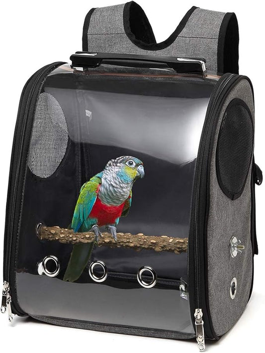 Bird Parrot Backpack Carrier Travel Bag with Perch Stand for Parakeets Cockatiels Conures Finches Lovebirds Small Medium Birds Cage Outside Airlines Airplane Plane Approved Car Lightweight Transparent