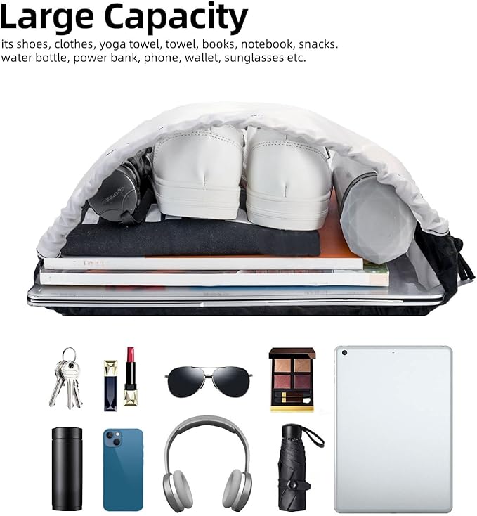 Drawstring Bags Initial Drawstring Backpack Sackpack Black Draw String Cinch Bags for Sports, Gym, Travel, Swimming, Beach, Camping, Rainbow Letter J