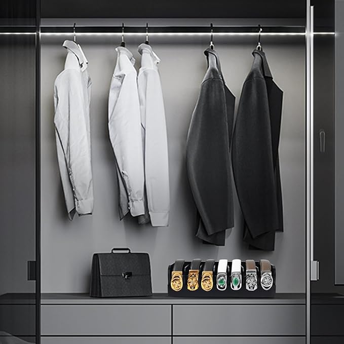 GTI Belt Organizer, 7 Compartments Belt Organizer for Closet and Drawer, Bamboo Display Case for Tie and Belt, Belt Storage Organizer for Men Women (Black)