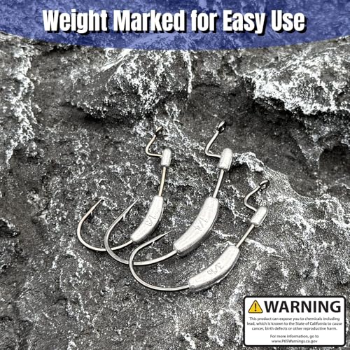 20Pcs Weighted Bass Fishing Hooks Set, Customized Swimbait Hooks Wide Gap Weedless Worm Fish Hook with Molded Bait Keeper 1/0 2/0 3/0 4/0 - size: 1/16oz-1/0