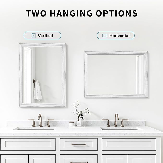 White Wood Effect Framed Wall Mirror, 20x30 Rectangle Mirror, Anti-desilvering