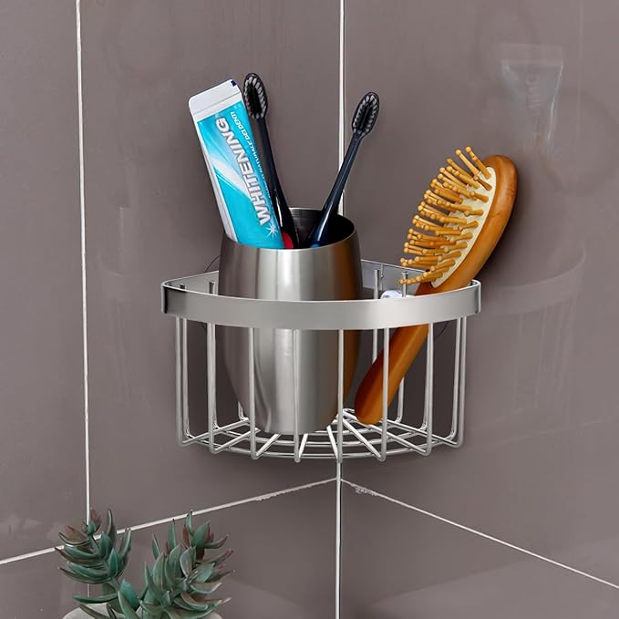NUOBESTY Sponge Holder for Kitchen Sink, Corner Sink Caddy with Removable Suction Cup, 304 Stainless Steel Organizer Rack Holder for Soap, Brush Sponge, Bathroom, Kitchen Essentials and Gadgets