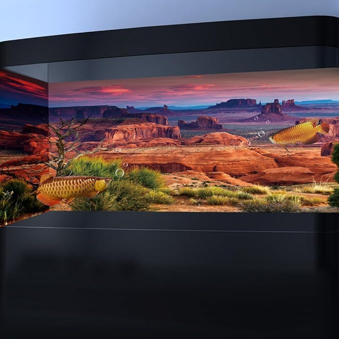 36X24IN Desert Loess Rock Cactus Oasis Reptile Habitat Background, Natural Sunset Desert Themed Terrarium Background, Aquarium Background with 10 EVA Double-Sided Tape