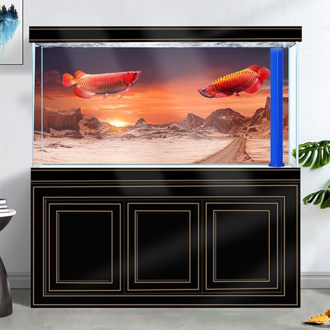 72X16IN Sun and Desert Moon Themed Reptile Habitat on Orange Durable Decorative Background, Terrarium Background with 10EVA Double-Sided Tape