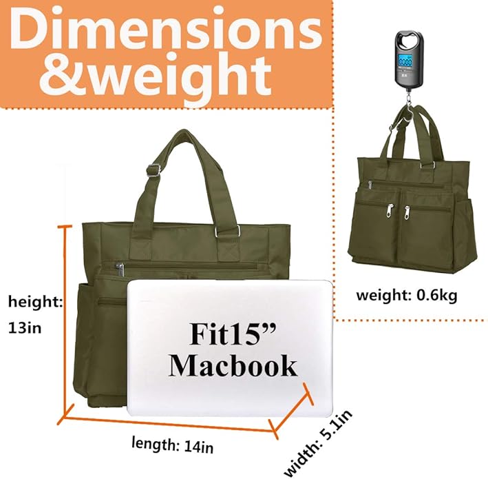 VOLGANIK ROCK Canvas Tote Bag Waterproof Nylon Multi Pocket Shoulder Bags Laptop Work Bag Teacher Purse Handbag for Women Men