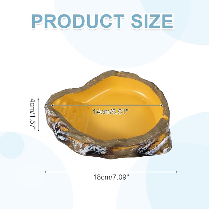 Reptile Food Bowl, Reptile Feeding Dish Corner Bowl Water Resin Rock Worm Feeder Dish m (7.1 in, Yellow), Intended for Lizards/o/Scaled Pet/Leopard o/Spiders