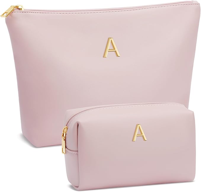 Valentine's Day Gifts for Women Girlfriend Initial Makeup Bag for Teen Girls Personalized Gifts for Friend Teacher Mom Wife Cosmetic Travel Toiletry Bag(Pink,A)