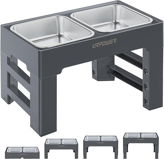 URPOWER Elevated Dog Bowls 4 Height Adjustable Raised Stand with 2 Large Stainless Steel Dog Food and Water Bowl for Small, Medium & Large Dogs