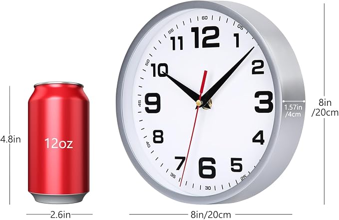 Wall Clock Silent Non-Ticking 8 Inch Modern Clocks Battery Operated Small