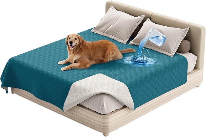 Dog Bed Cover Waterproof Microfiber Quilted Mattress Cover Pet Mat Silicon Non Slip 9 Size Furniture Protectors for Bed Sofa Couch (76 x 127 cm/30 x 50 in,Deep Blue)