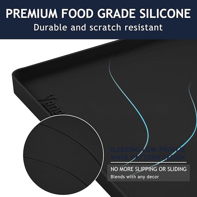 Heavy Duty Silicone Under Sink Mats for Kitchen Waterproof 40" x 19", Extra Thick Under Sink Rubber Mat Drip Tray, Raised Edge Under Sink Liner,Prevent Drips, Leaks, Spills,Black