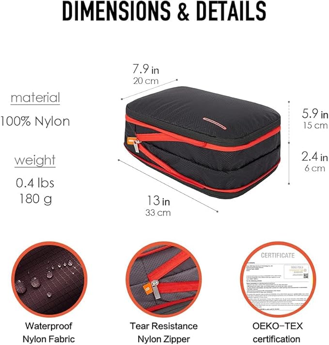 Bee Nesting BeeNesting Waterproof Compression Packing Cubes 5/6/8 sets, Large Travel Packing organizers for Carry on Luggage, 2 Sides Expandable Storage Bags (Grey Red, G5set)