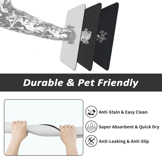Dog Food Mat - Absorbent Cat Mat for Food and Water, No Stains Pet Feeding Bowl Mat, Easy to Clean Pet Placemats, Quick Dry Dog Water Dispenser Mat for Messy Drinkers | Light Grey 18"x34"