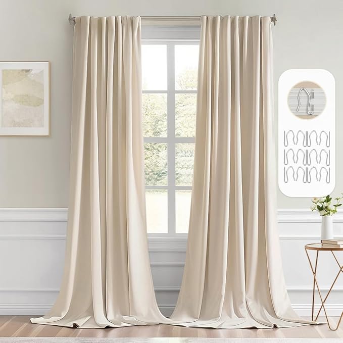 MIULEE Cream Beige Back Tab Light Blocking Curtains 98 Inch Length 2 Panels Set