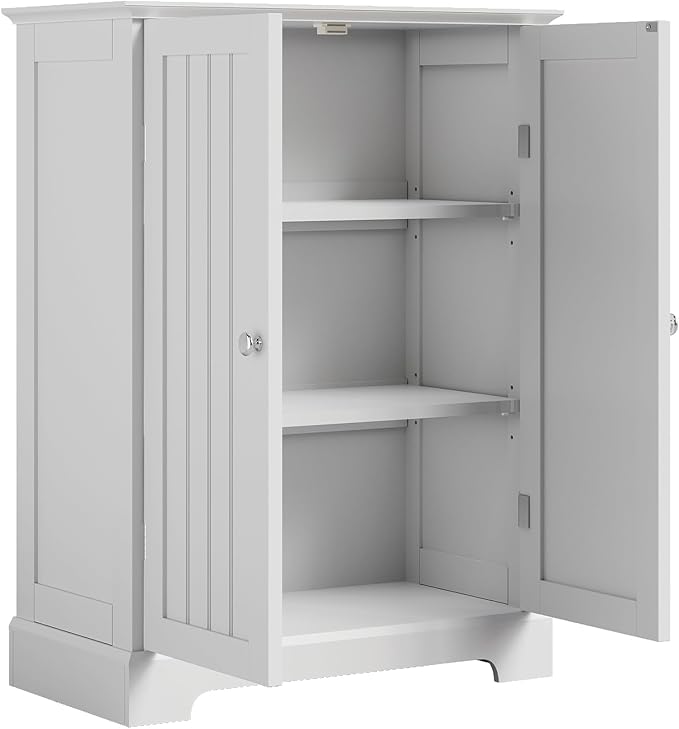 ChooChoo Bathroom Floor Cabinet, Modern Bathroom Storage Cabinet with 2 Doors and Adjustable Shelves, Freestanding Cupboard for Living Room, White