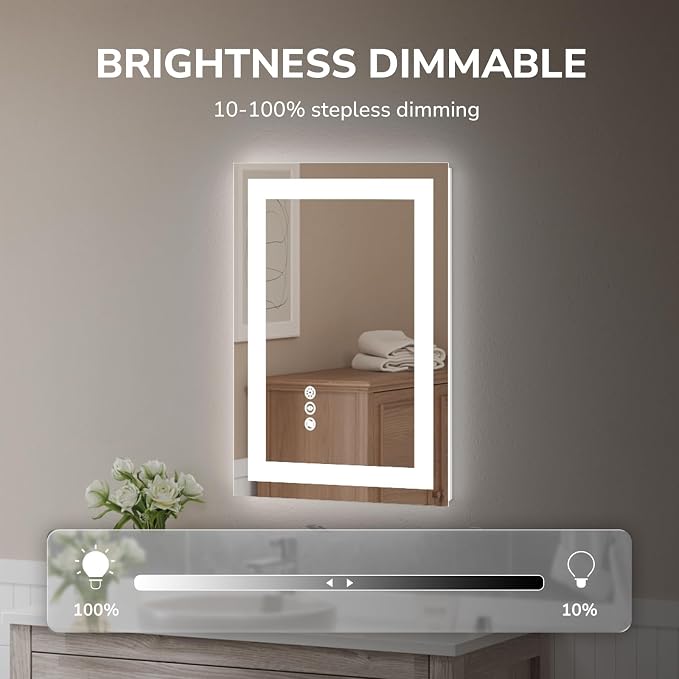 USHOWER LED Bathroom Mirror 20x28 Inch Tempered Glass