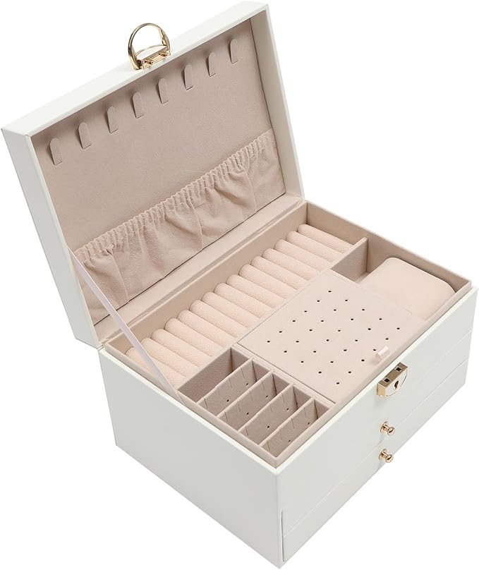 Eapmic 3 layer Eyeglass Sunglass Storage Watch Box Eyewear Accessories Display Glasses Storage Case Organizer(3 layer,White,8 built-in hooks)