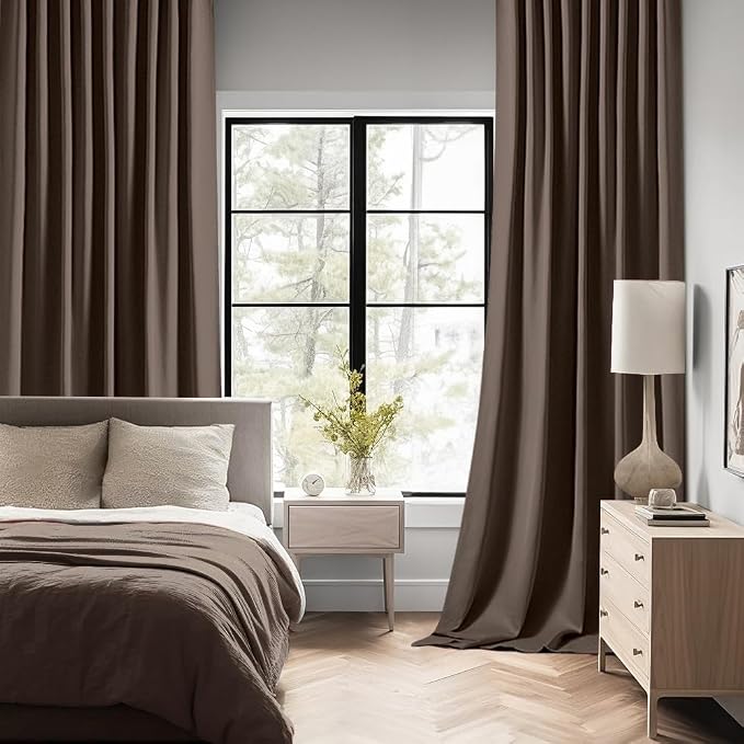 MIULEE Chocolate Brown Back Tab Blackout Curtain 96 Inch Long 2 Panels Set