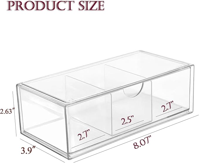 Hair Accessories Organizer for Girls, Clear Acrylic Hair Tie Organizer, or Headband, bows，Cute Small Stackable Storage Drawer Container Caddy Box for Bathroom Vanity Countertop 6PCS