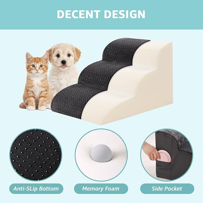 Dog Stairs for Small Dogs 19" H, 4-Step Dog Steps Ramp for High Beds and Couch with Anti-Slip Washable Cover and Durable High Density Foam, Pet Stairs for Cats, Grey