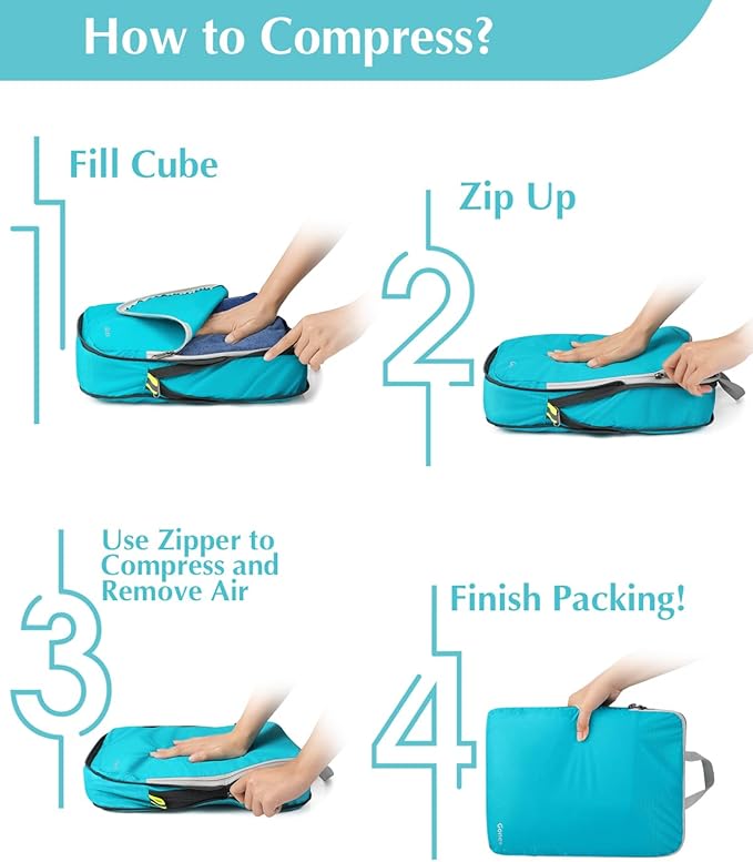 Gonex Compression Packing Cubes, 3pcs/4pcs Expandable Storage Travel Luggage Bags Organizers