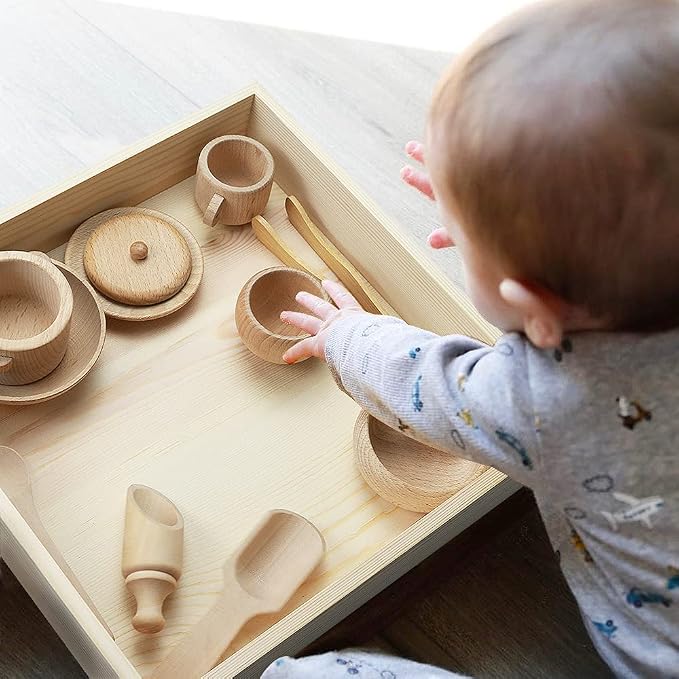 Montessori Sensory Bin Tools: 1 Wooden Box + 11 Sensory Tools for Toddlers & Preschool Children - Fine Motor Learning Pretend Play
