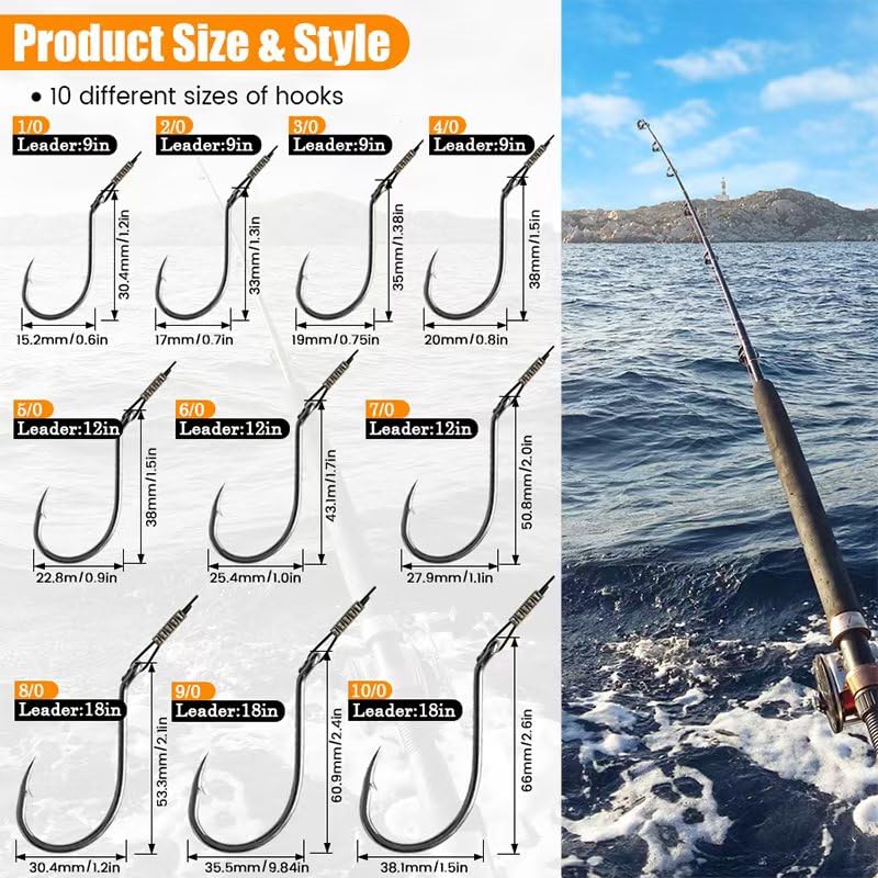 YOTO Circle Hooks Rigs with Saltwater Steel Leader Wire, 25/50PCS Octopus Hook Rig for Bass Catfish Fishing - color: 50pcs/bag, size: 7/0