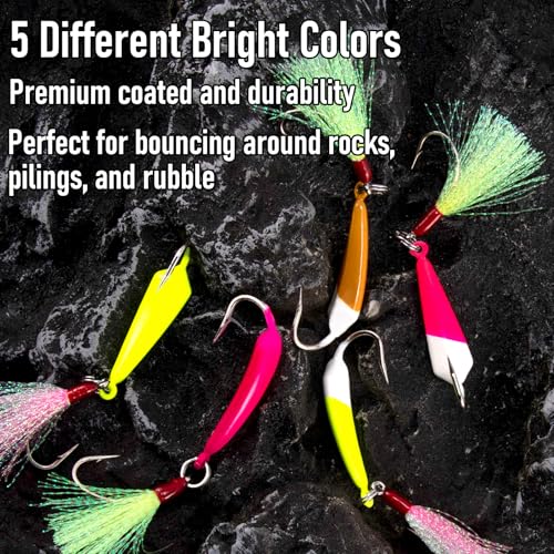 Dr.Fish 5 Pack Pompano Jigs with Teaser Hooks, Surf Fishing Jig Heads Saltwater Lure Banana Shape Stand Up O'Shaughnessy Beach Casting Halibut Striper Redfish Flounder - color: Chartreuse, size: 3/8oz-Hook 3/0