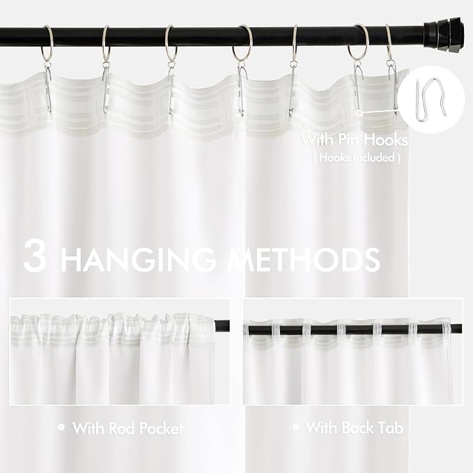 MIULEE Pure White Back Tab Light Blocking Curtains 63 Inch Length 2 Panels Set