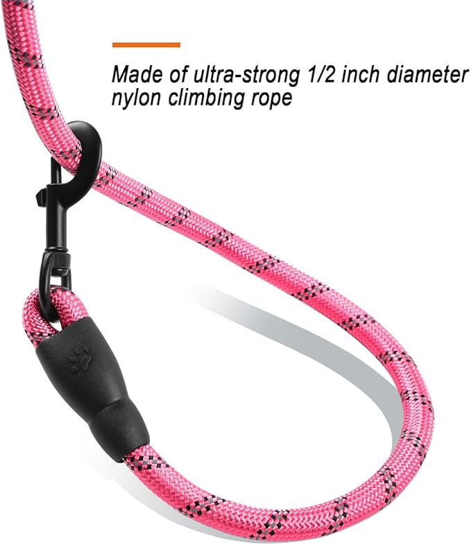 BARKBAY Dog Leashes for Large Dogs Heavy Duty Dog Leash 4/5/6 FT with Comfortable Padded Handle and Highly Reflective Threads for Medium Large Dogs Walking Training Running (4FT-1/2'',Pink)