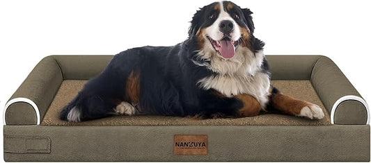 Large Dog Bed Orthopedic Washable: Jumbo Dog Bed Bolster Extra Large Dogs Egg Crate Foam Sofa Couch Waterproof Removable Cover - Brown