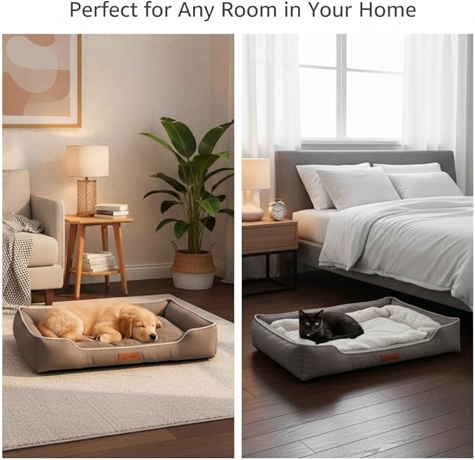 Pet Bed & Dog Beds: Waterproof Dog Bed for Small/Med/Large Dogs/Cats Premium Oxford Cloth, All-Season, Bite-Resistant, Shape-Retaining, Thick PP Cotton, Quick Rebound, Urine-Proof (Large)
