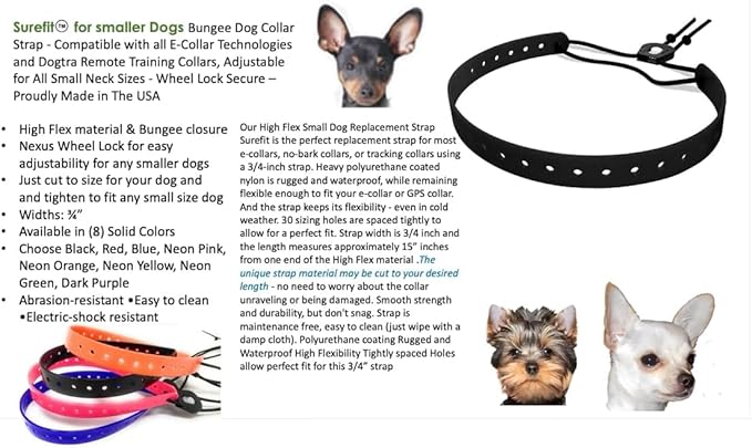 Replacement GPS eCollar with Adjustable Bungee, Multi-Hole Design, and Secure Toggle Closure for Small Dogs (Reflective Neon Yellow, Small Neck)