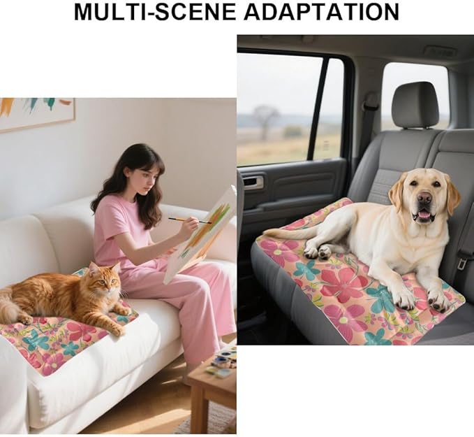 Pastel Pink Floral Dog Beds and Furniture Washable Mat Dog Crate Pad Washable Bed for Crate Non-Slip Bed Dogs Beds for Medium Dogs Small Mat Paw Cushion Indoor Outdoor 24X18 Inch