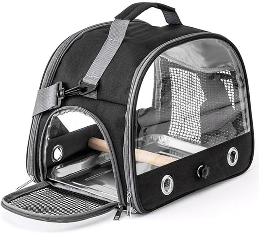 Bird Travel Carrier Portable Parrot Carry Transport Bag with Stand Perch and Tray Breathable Travel Cage for Cockatiel Parakeet Small Bird