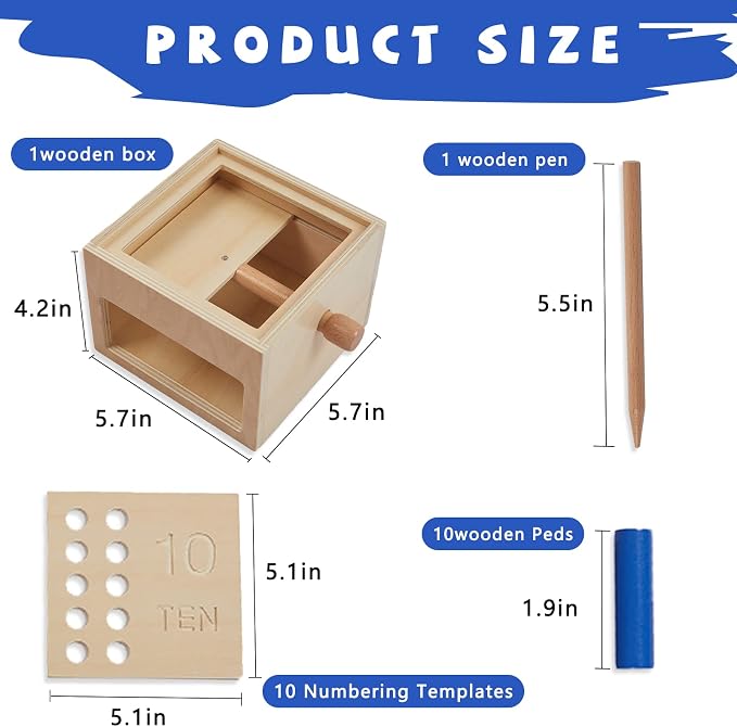 Wooden Montessori Toddler Counting Peg Board Box - Numbers & Math Toys for 1-3 Year Olds