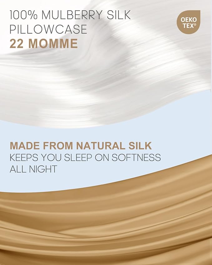 THXSILK Set of 2 100% Pure Mulberry Silk Pillowcases for Hair and Skin, 22 Momme Zipper Silk Pillow Case Standard Size, Real Silk Pillowcases with Zipper (Metallic Gold, Queen 20"x30")