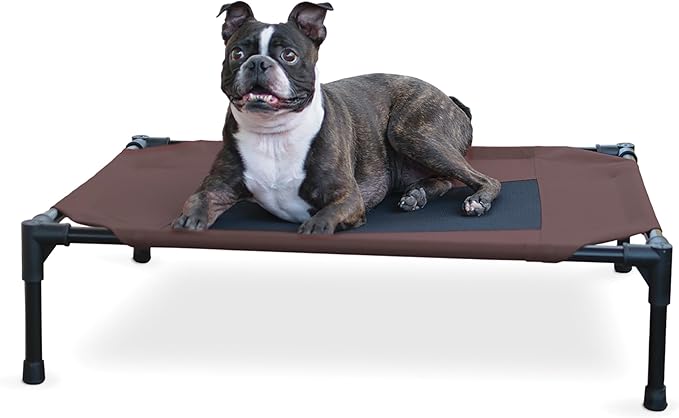 K&H Pet Products Outdoor Elevated Dog Cot, Breathable Cooling Elevated Cot Hammock Pet Bed for Medium Dogs, Washable Mesh Cover, Raised Metal Frame, Collapsible, Portable - Medium 32 X 25 Chocolate