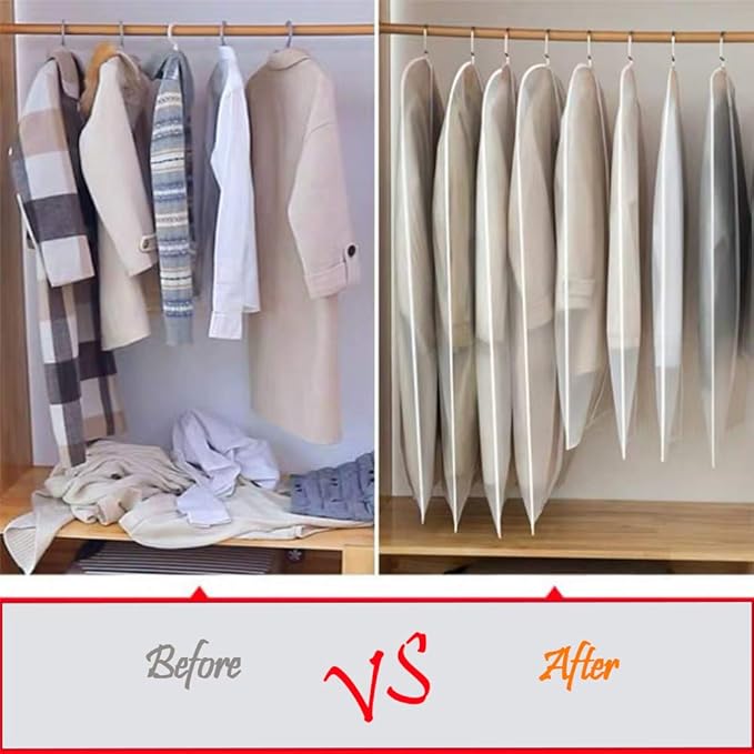 Garment Bags Clothes Storage Bag (Set of 12) Closet Cover for Open Closet Shirt Bags with Zipper for Suit, Sweaters Travel Laundry Wardrobe Closet Garment Dust Cover Bags (White 24'' x 54'')