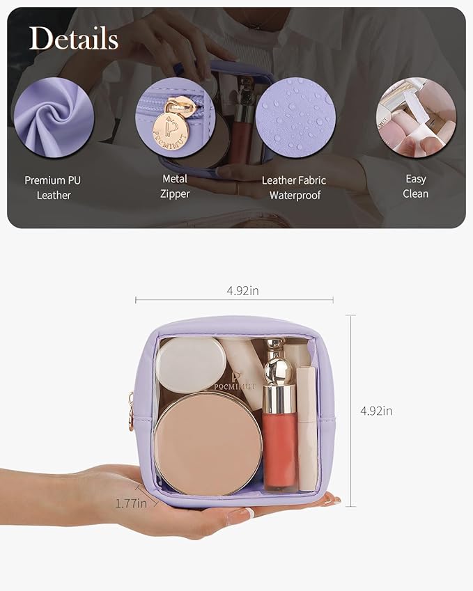 Pocmimut Makeup Bag,Mini Makeup Bag Cute Pouch Purse Organizer Travel Essentials,Clear Makeup Pouch for Car Accessories for Women,Purple