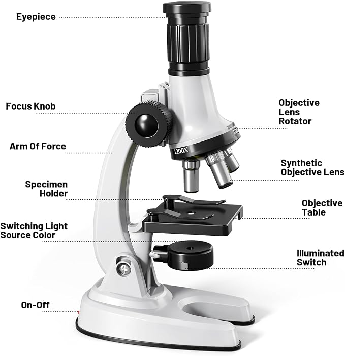 Microscope for Kids, 67 Pcs Kids Microscope Science Kit with 100X-1200X Microscope, Slides and Tools, Science Experiments Kit STEM Project Toy Gift for for Kids Boys Girls Beginner 3-5 5-7 8-12